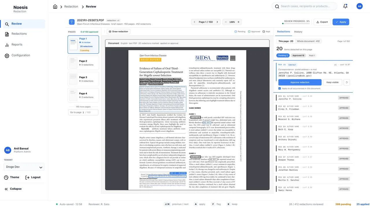 Redaction workflow